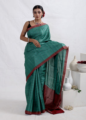 Green Tussar Pure Silk Saree With Blouse Piece - Indian Silk House Agencies