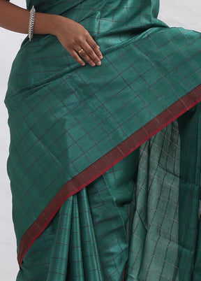 Green Tussar Pure Silk Saree With Blouse Piece - Indian Silk House Agencies