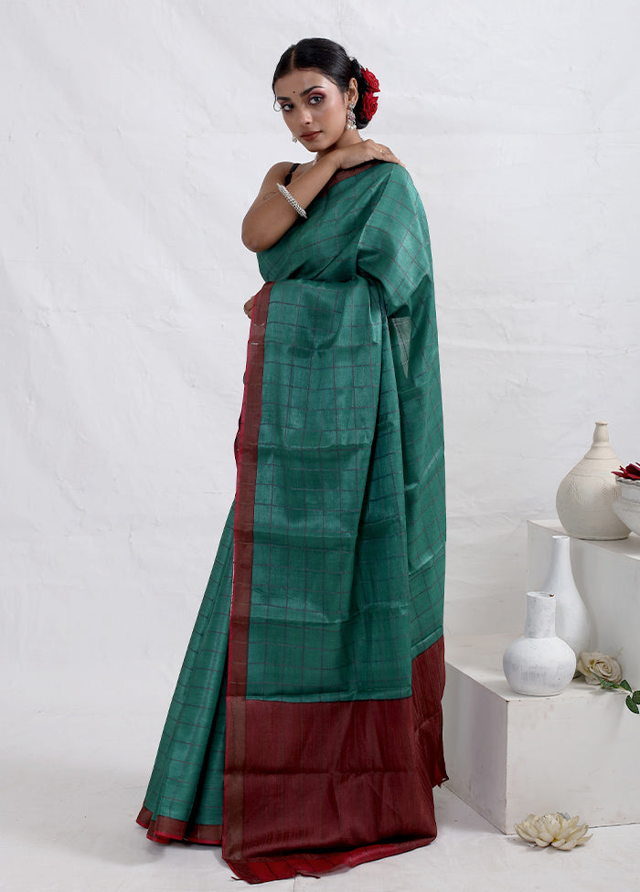 Green Tussar Pure Silk Saree With Blouse Piece - Indian Silk House Agencies