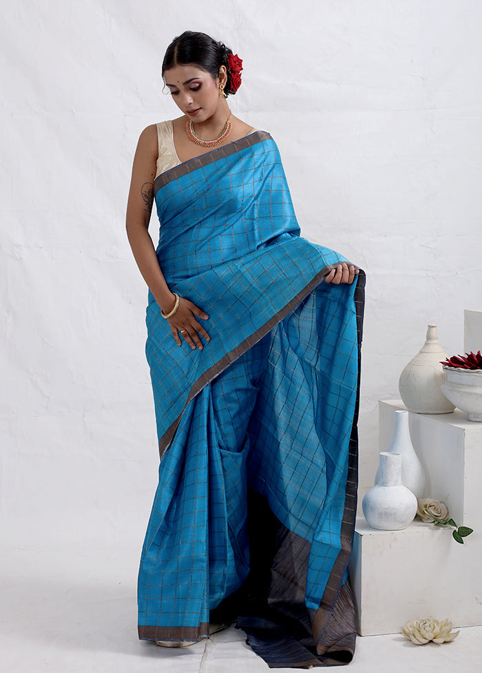 Blue Tussar Pure Silk Saree With Blouse Piece - Indian Silk House Agencies