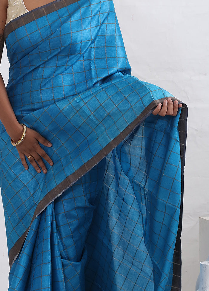 Blue Tussar Pure Silk Saree With Blouse Piece - Indian Silk House Agencies