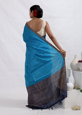 Blue Tussar Pure Silk Saree With Blouse Piece - Indian Silk House Agencies