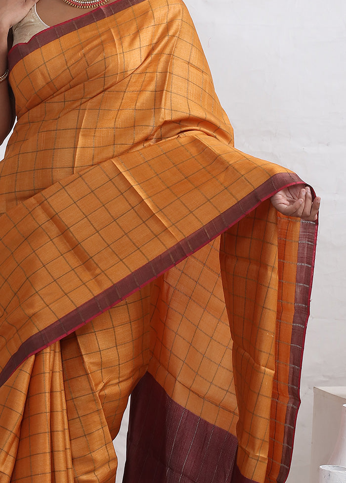 Rust Tussar Pure Silk Saree With Blouse Piece - Indian Silk House Agencies