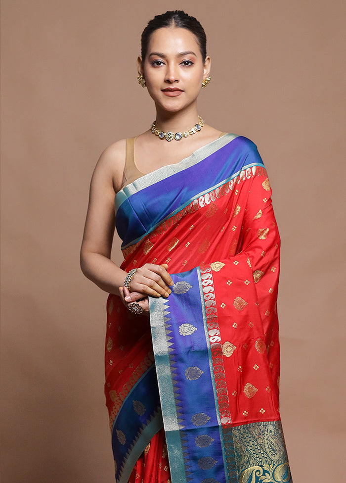 Red Kanjivaram Silk Saree With Blouse Piece