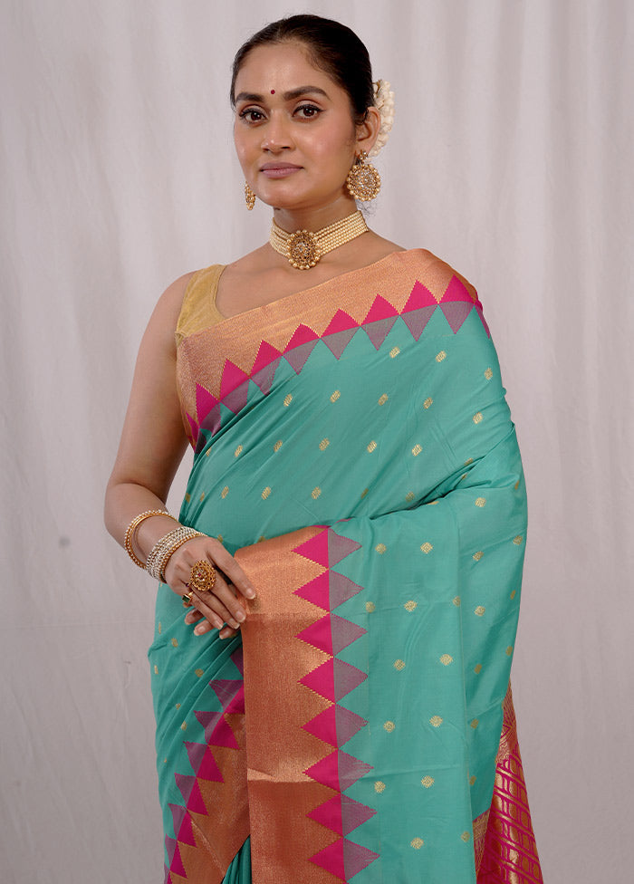 Green Kanjivaram Silk Saree With Blouse Piece - Indian Silk House Agencies