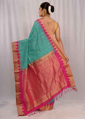 Green Kanjivaram Silk Saree With Blouse Piece - Indian Silk House Agencies