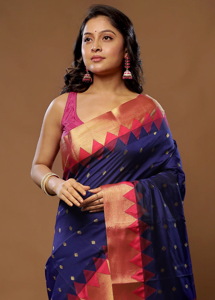 Blue Kanjivaram Silk Saree With Blouse Piece - Indian Silk House Agencies