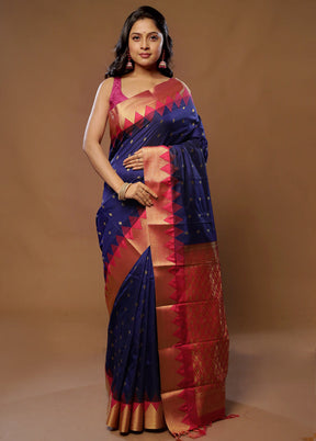 Blue Kanjivaram Silk Saree With Blouse Piece - Indian Silk House Agencies