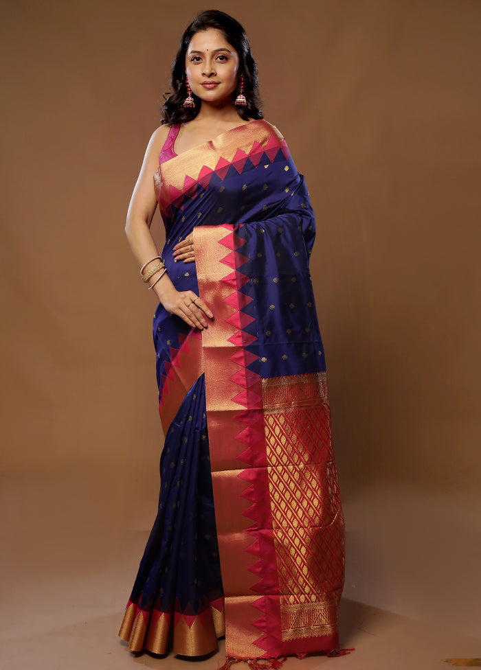 Blue Kanjivaram Silk Saree With Blouse Piece - Indian Silk House Agencies