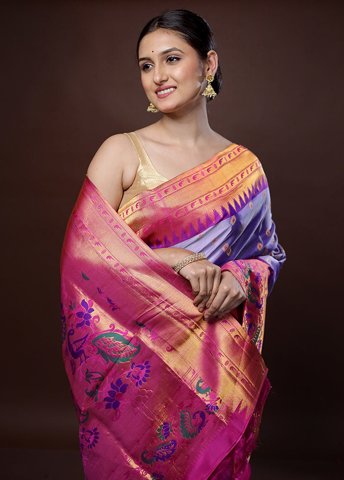 Purple Kanjivaram Pure Silk Saree With Blouse Piece - Indian Silk House Agencies