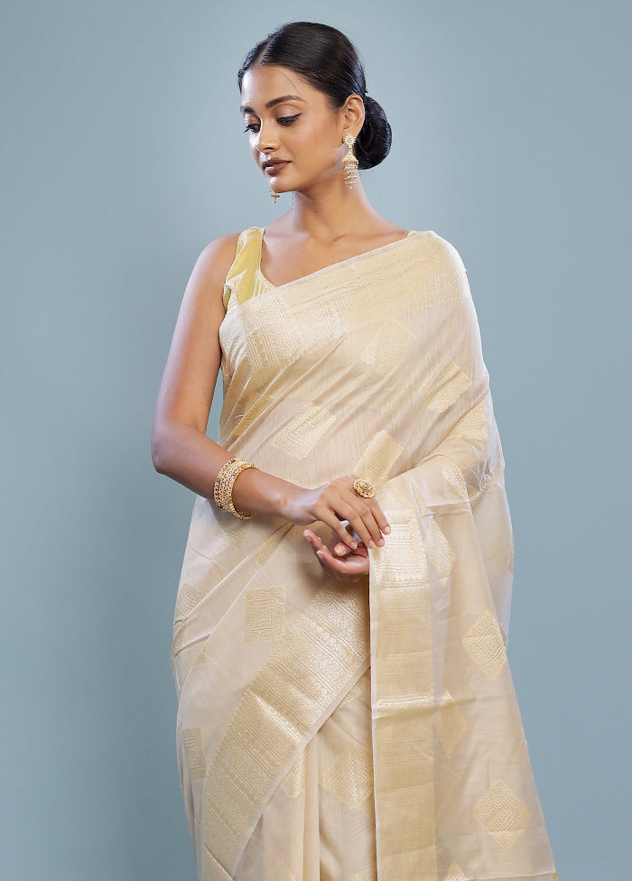 Cream Dupion Silk Saree With Blouse Piece - Indian Silk House Agencies