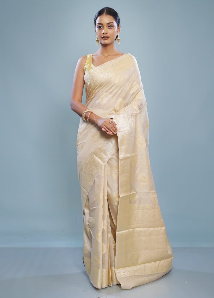 Cream Dupion Silk Saree With Blouse Piece - Indian Silk House Agencies