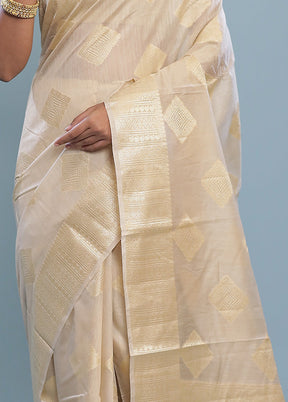 Cream Dupion Silk Saree With Blouse Piece - Indian Silk House Agencies