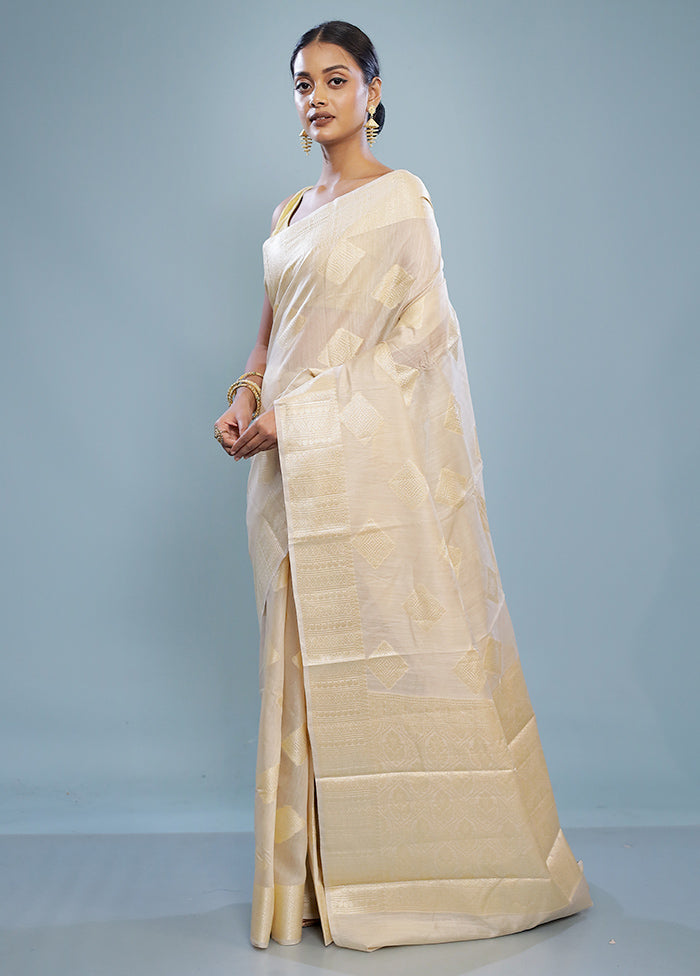 Cream Dupion Silk Saree With Blouse Piece - Indian Silk House Agencies