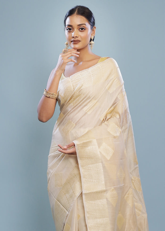 Cream Dupion Silk Saree With Blouse Piece - Indian Silk House Agencies