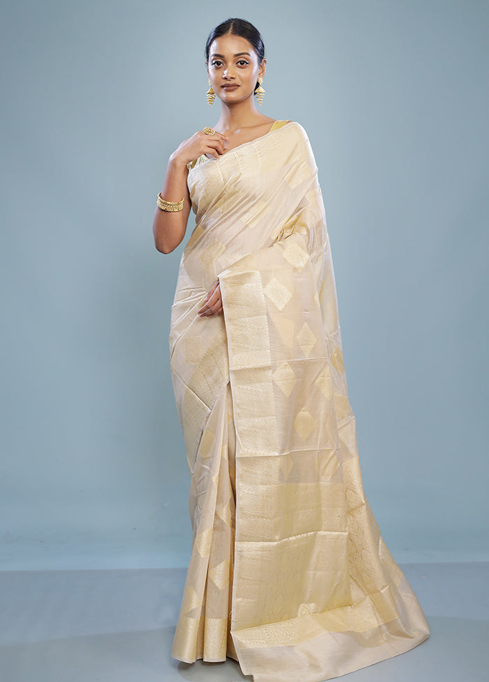 Cream Dupion Silk Saree With Blouse Piece - Indian Silk House Agencies