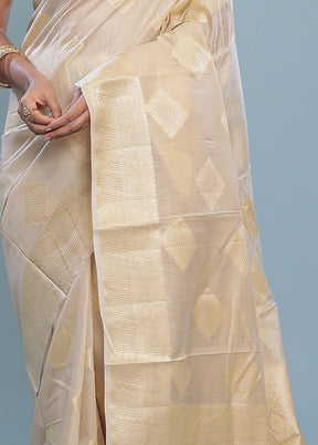 Cream Dupion Silk Saree With Blouse Piece - Indian Silk House Agencies