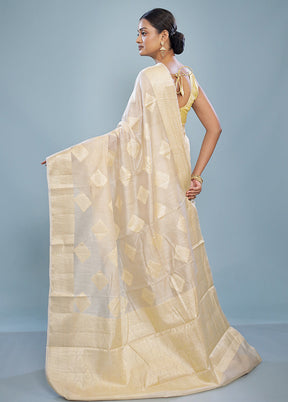 Cream Dupion Silk Saree With Blouse Piece - Indian Silk House Agencies