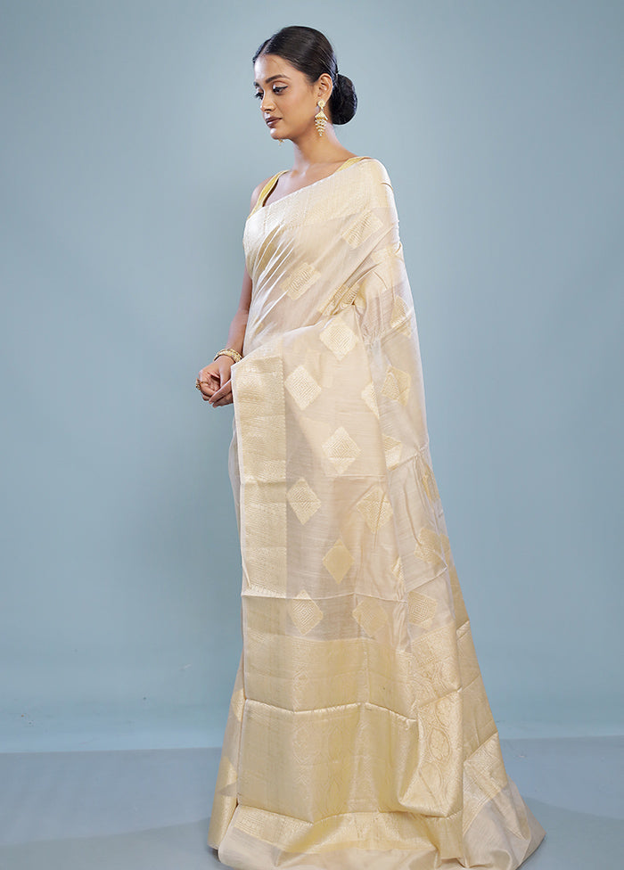 Cream Dupion Silk Saree With Blouse Piece - Indian Silk House Agencies