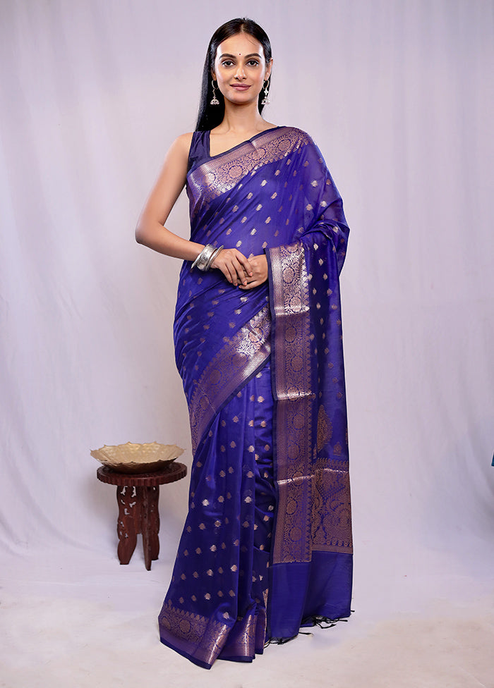 Blue Cotton Saree With Blouse Piece - Indian Silk House Agencies