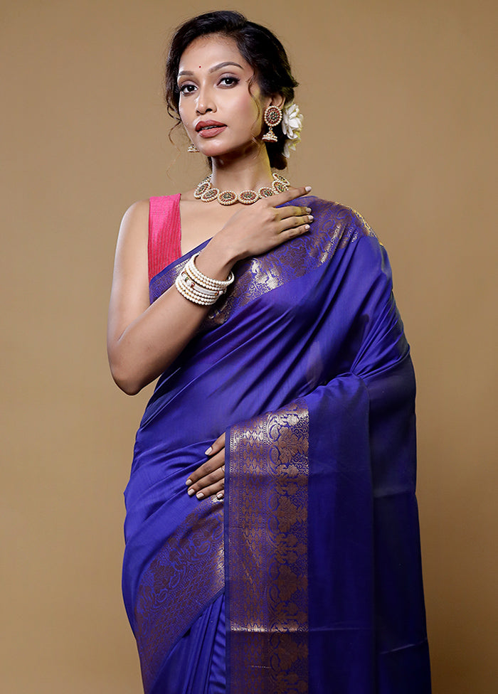 Blue Cotton Saree With Blouse Piece