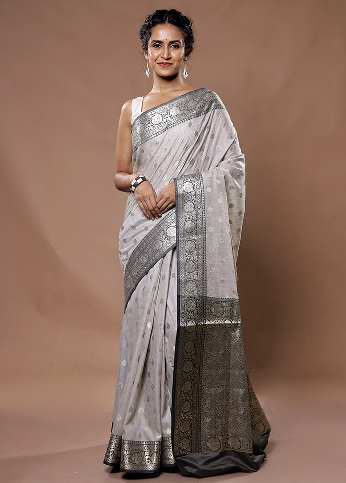 Grey Kora Silk Saree With Blouse Piece - Indian Silk House Agencies