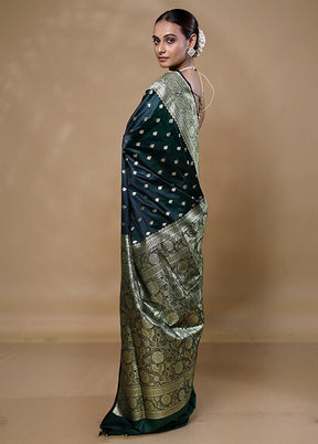 Black Banarasi Silk Saree With Blouse Piece