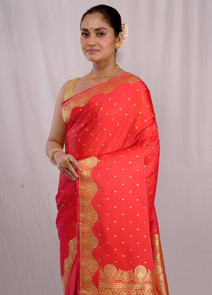 Red Banarasi Silk Saree With Blouse Piece
