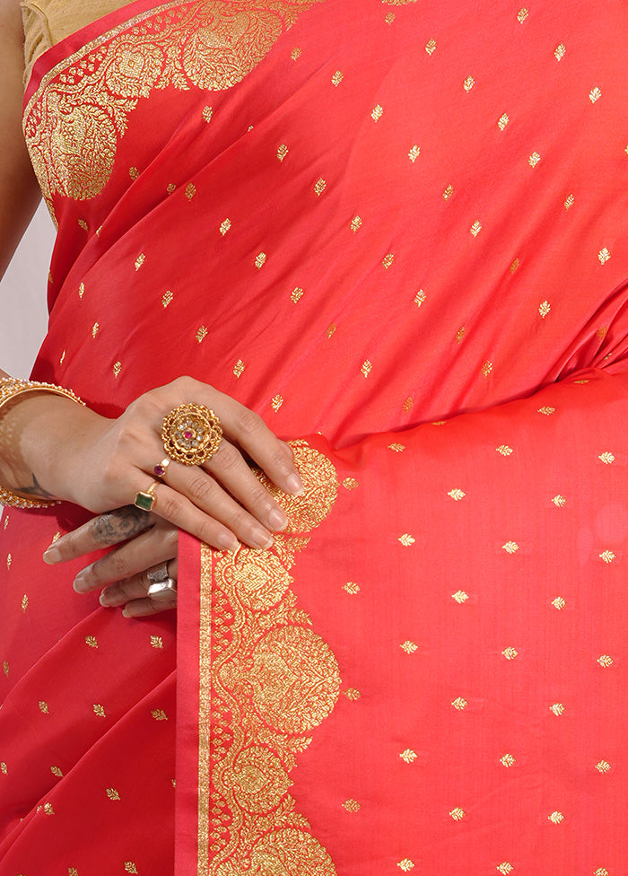 Red Banarasi Silk Saree With Blouse Piece - Indian Silk House Agencies