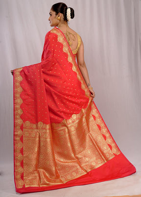Red Banarasi Silk Saree With Blouse Piece