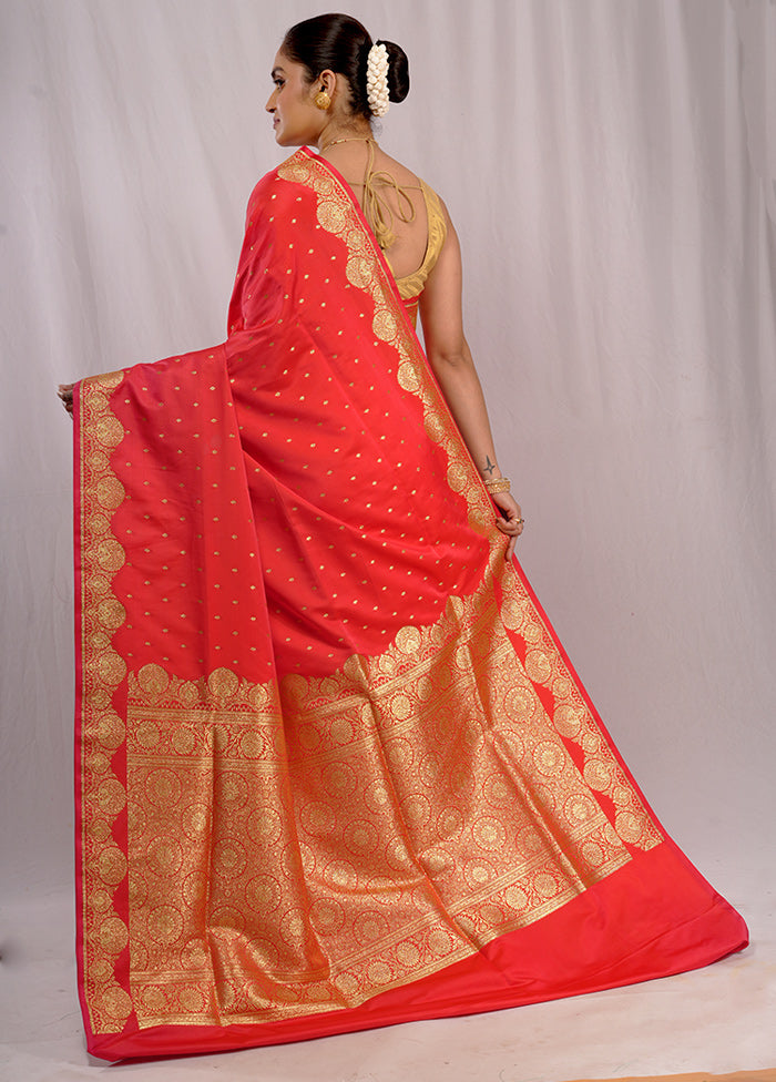 Red Banarasi Silk Saree With Blouse Piece