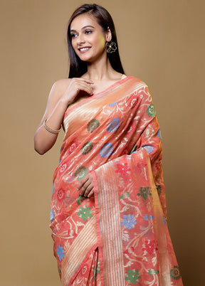 Peach Organza Saree With Blouse Piece