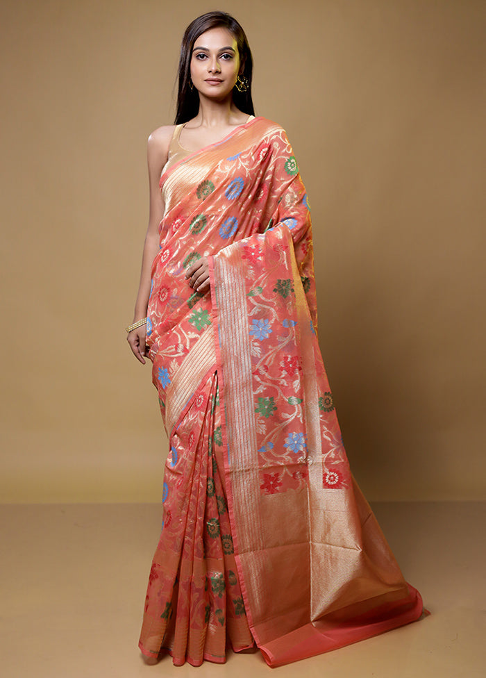 Peach Organza Saree With Blouse Piece