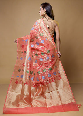 Peach Organza Saree With Blouse Piece