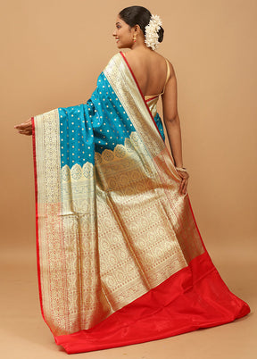 Blue Banarasi Silk Saree With Blouse Piece