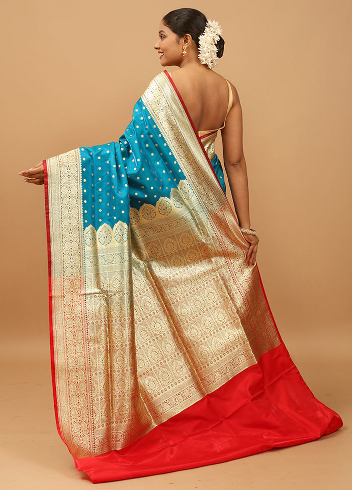 Blue Banarasi Silk Saree With Blouse Piece