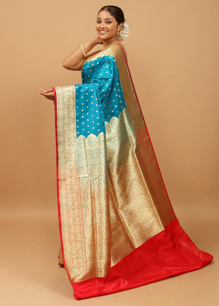 Blue Banarasi Silk Saree With Blouse Piece