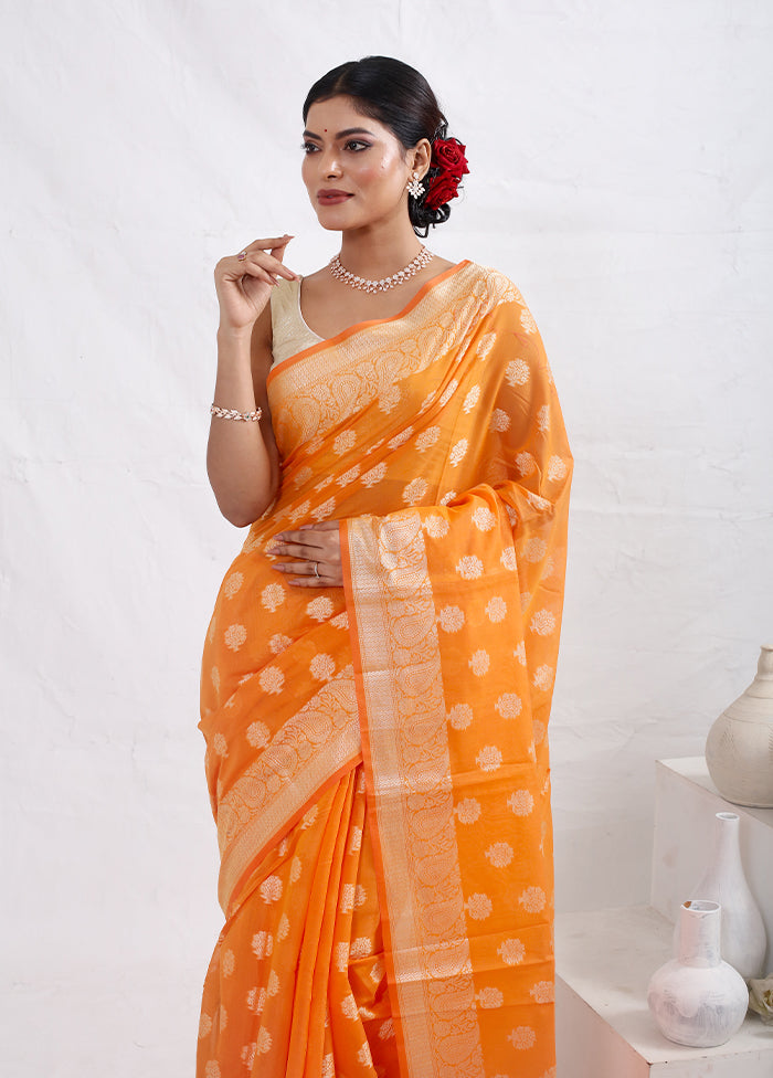 Orange Cotton Saree With Blouse Piece - Indian Silk House Agencies