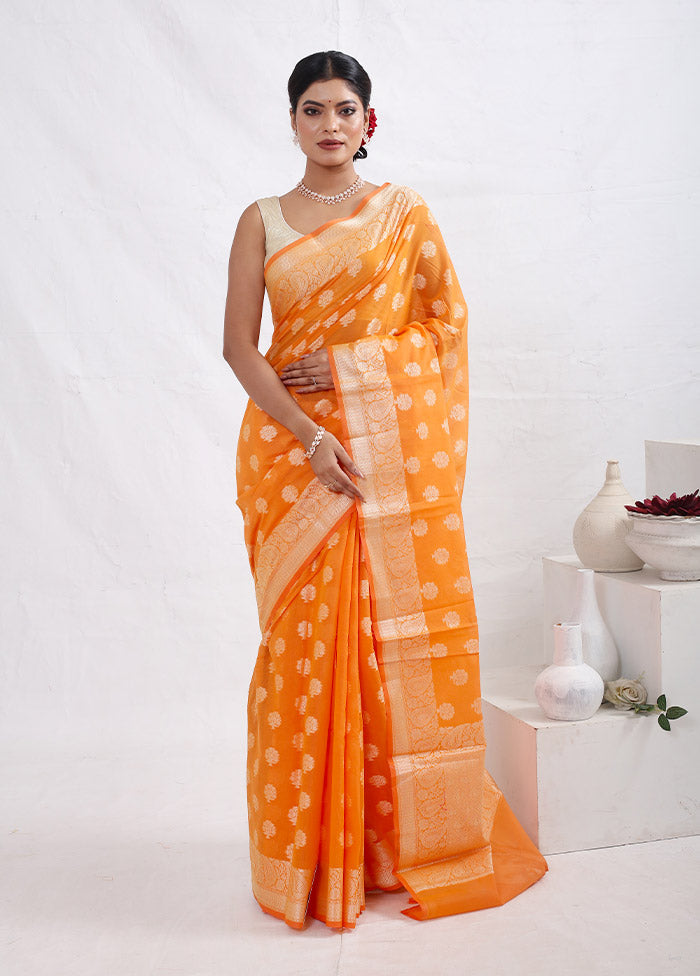 Orange Cotton Saree With Blouse Piece - Indian Silk House Agencies