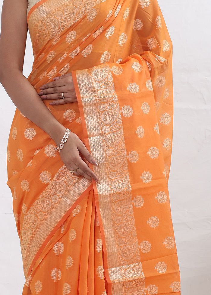 Orange Cotton Saree With Blouse Piece - Indian Silk House Agencies