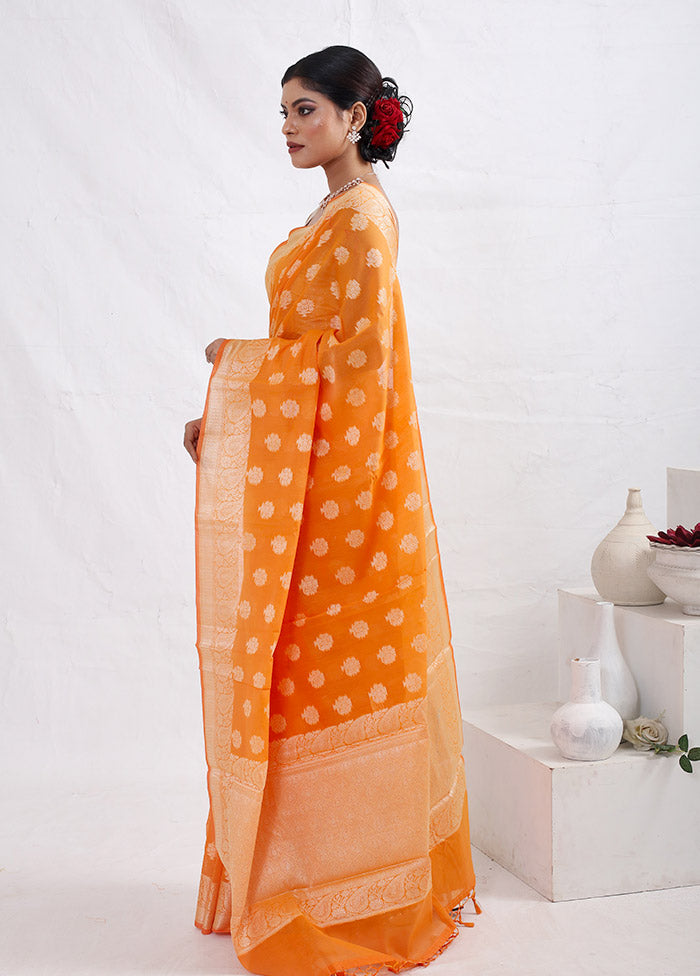 Orange Cotton Saree With Blouse Piece - Indian Silk House Agencies