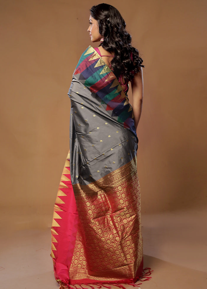 Grey Kanjivaram Silk Saree With Blouse Piece - Indian Silk House Agencies