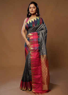 Grey Kanjivaram Silk Saree With Blouse Piece - Indian Silk House Agencies