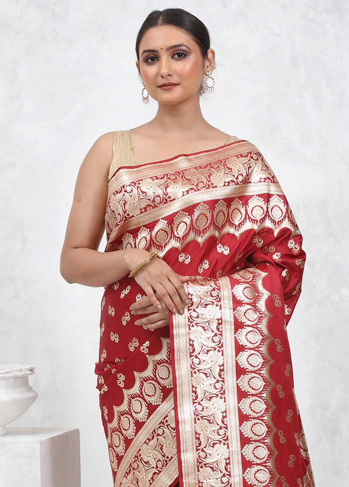 Maroon Banarasi Silk Saree With Blouse Piece