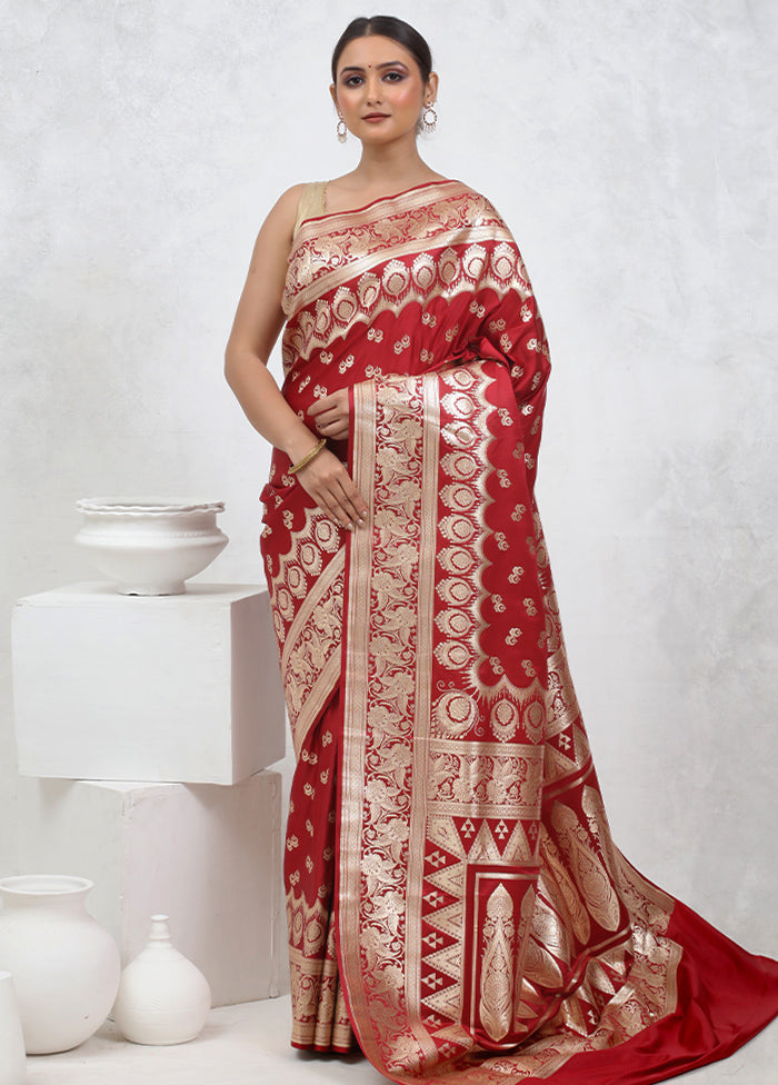 Maroon Banarasi Silk Saree With Blouse Piece - Indian Silk House Agencies