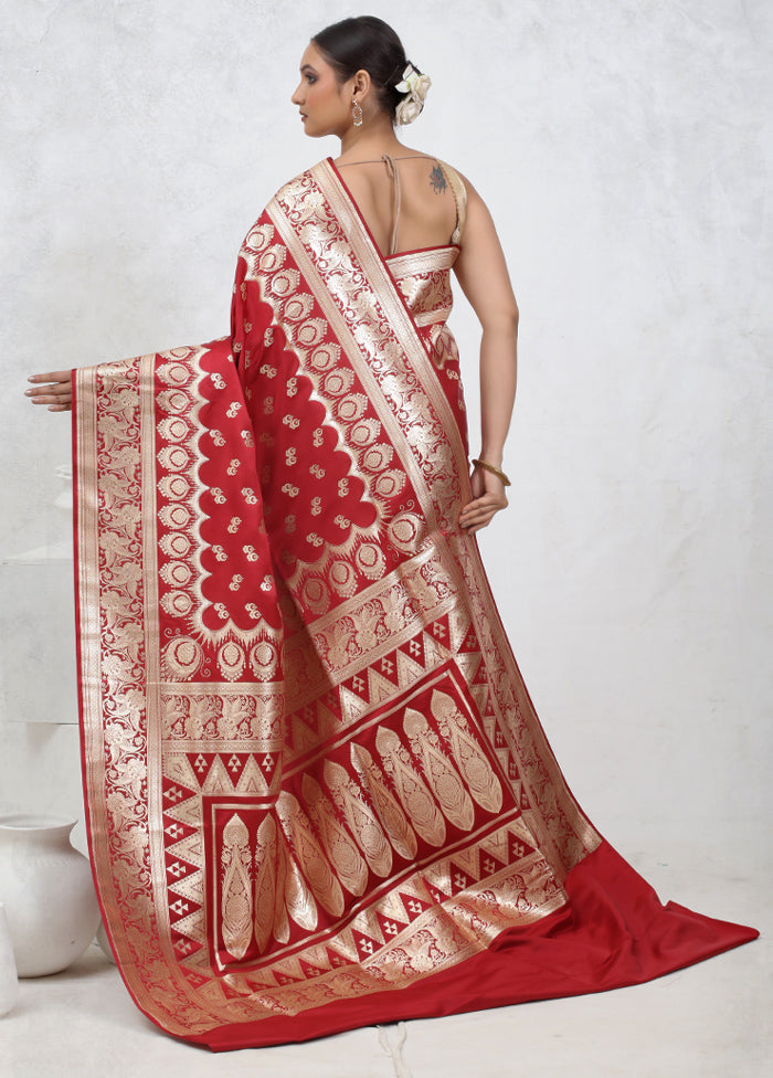 Maroon Banarasi Silk Saree With Blouse Piece - Indian Silk House Agencies