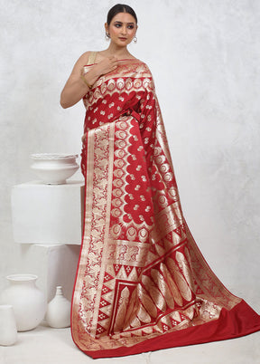 Maroon Banarasi Silk Saree With Blouse Piece - Indian Silk House Agencies