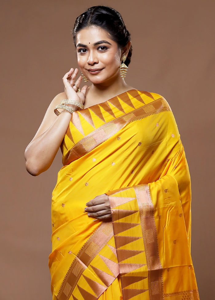 Yellow Kanjivaram Silk Saree With Blouse Piece - Indian Silk House Agencies