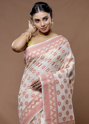 Cream Pure Cotton Saree With Blouse Piece - Indian Silk House Agencies