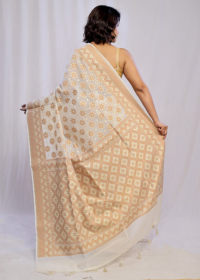 Cream Pure Cotton Saree With Blouse Piece - Indian Silk House Agencies